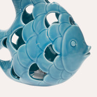 Statuina Pesce in Ceramica Azzurra con LED Integrato