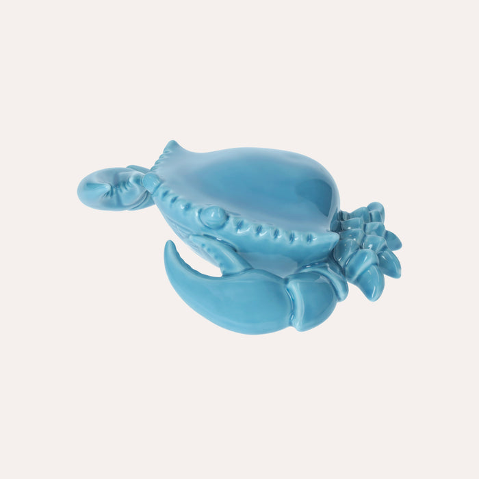 Statuina Granchio in Ceramica Azzurra Finitura Lucida