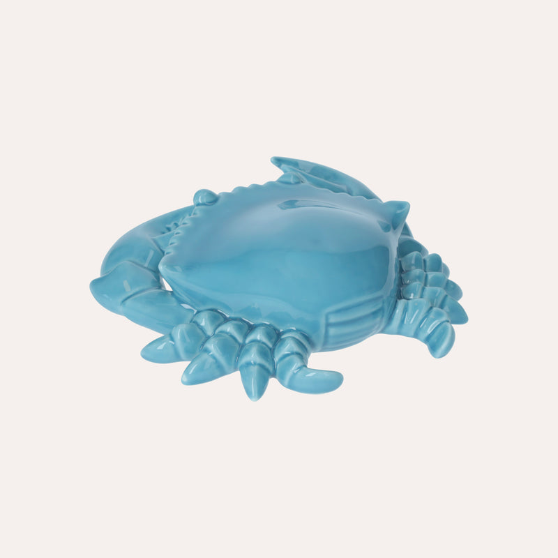 Statuina Granchio in Ceramica Azzurra Finitura Lucida