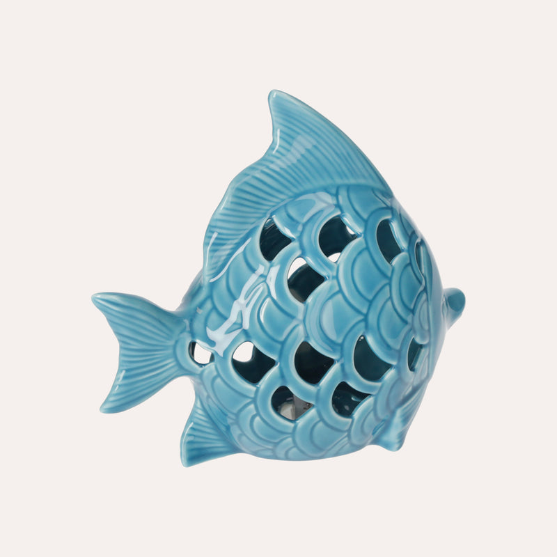 Pesce in Ceramica Traforata con LED Incluso Decorativo