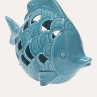 Pesce in Ceramica Traforata con LED Incluso Decorativo