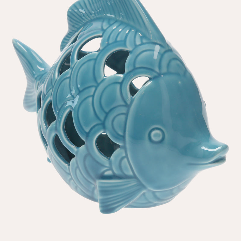 Pesce in Ceramica Traforata con LED Incluso Decorativo