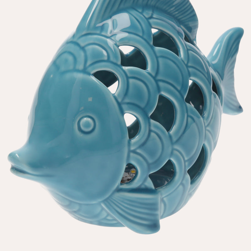 Pesce in Ceramica Traforata con LED Incluso Decorativo
