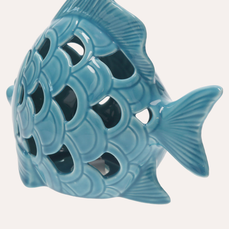 Pesce in Ceramica Traforata con LED Incluso Decorativo
