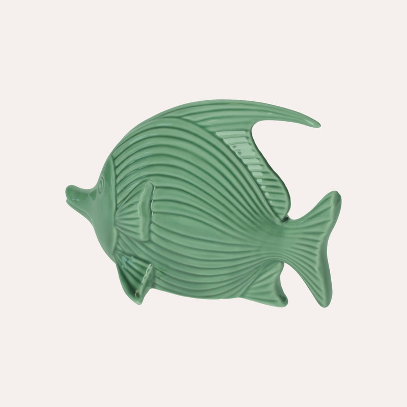 Elegante Statuina di Pesce in Ceramica Verde Lucido