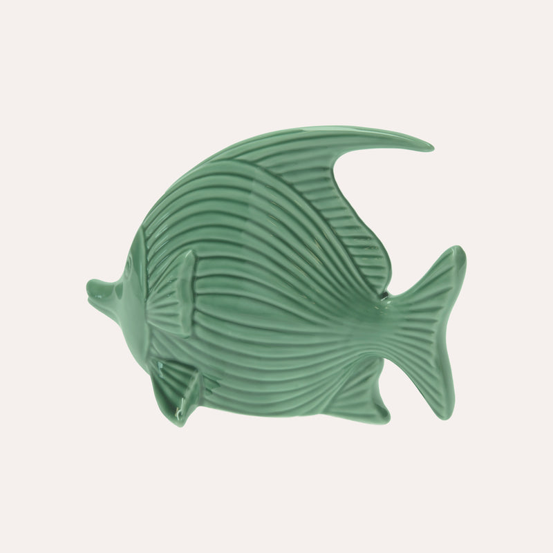Elegante Statuina di Pesce in Ceramica Verde Lucido