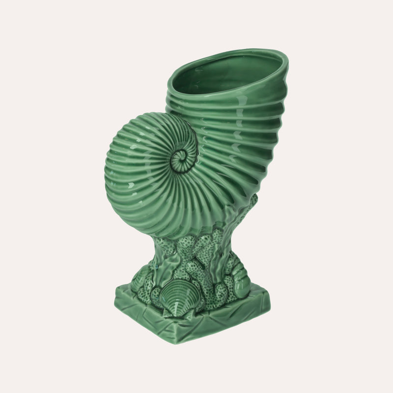 Vaso Nautilus in Ceramica Verde Lucido per Interni