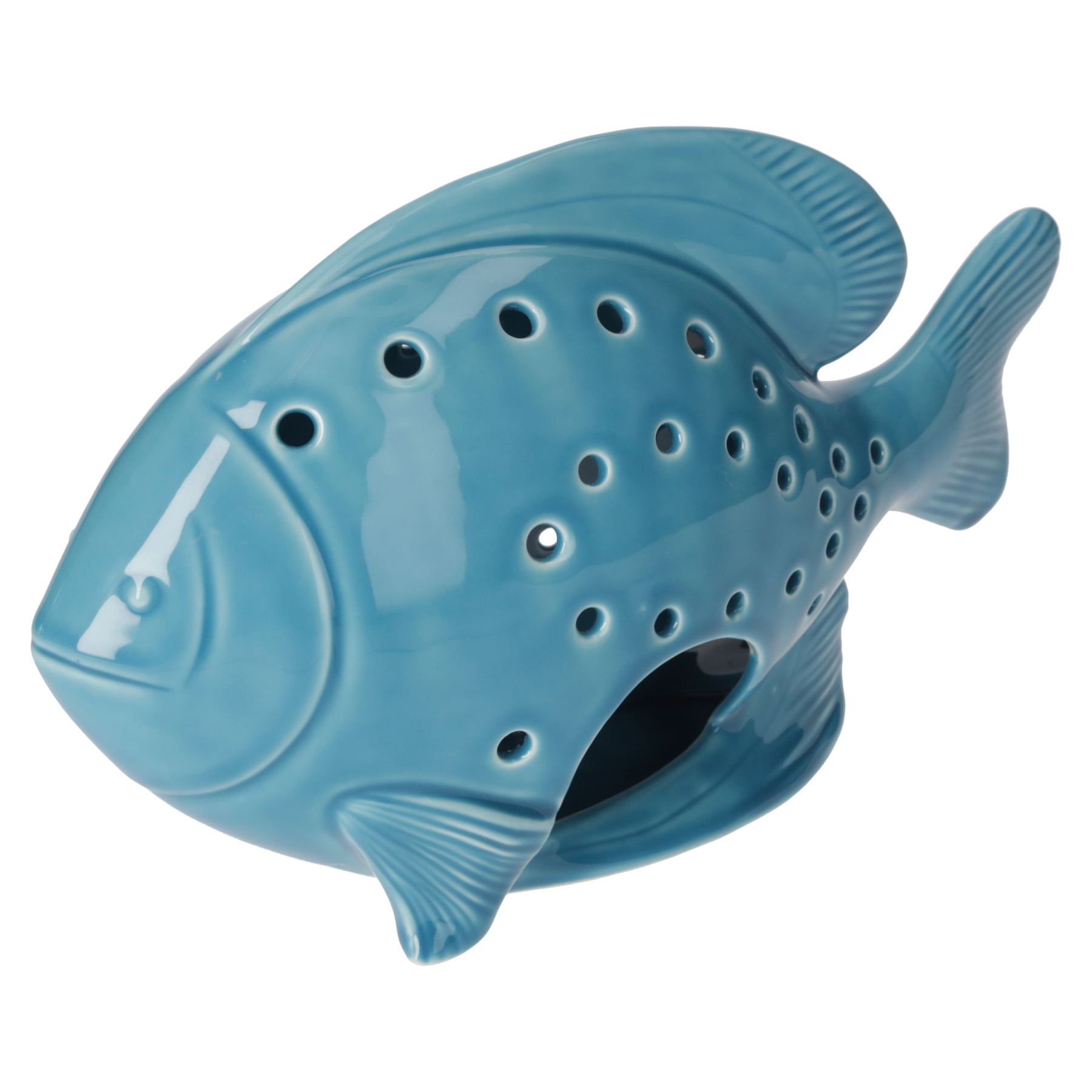 Glossy Perforated Ceramic Fish Candle Holder Figurine