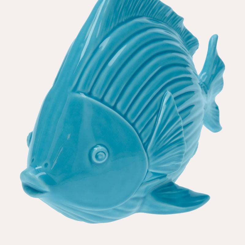 Statuina Decorativa Pesce in Ceramica Azzurro Turchese