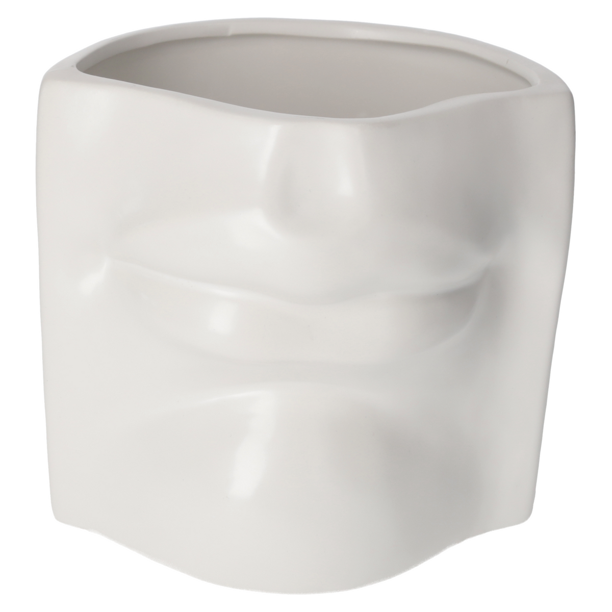 Vaso in Ceramica Bianca Opaca a Forma di Bocca