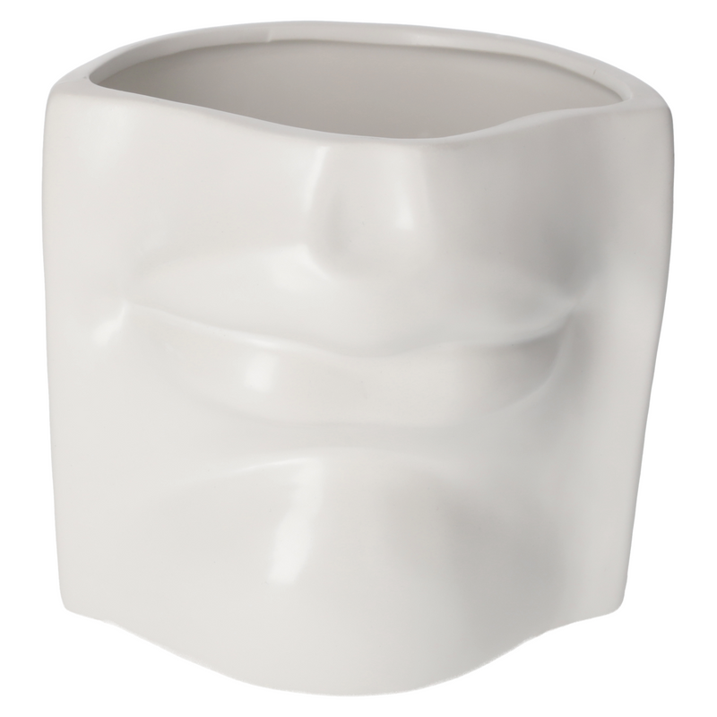 Vaso in Ceramica Bianca Opaca a Forma di Bocca