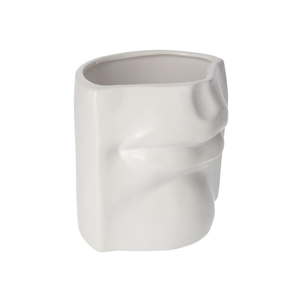 Vaso in Ceramica Bianca Opaca a Forma di Bocca