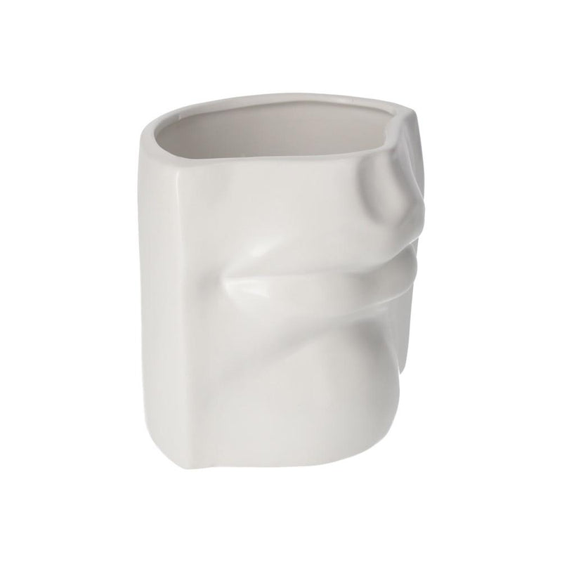 Vaso in Ceramica Bianca Opaca a Forma di Bocca