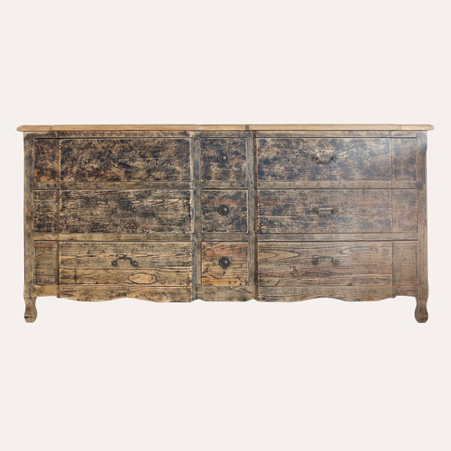 Comò in Legno 9 Cassetti Stile Rustico – 183x50xH86 cm