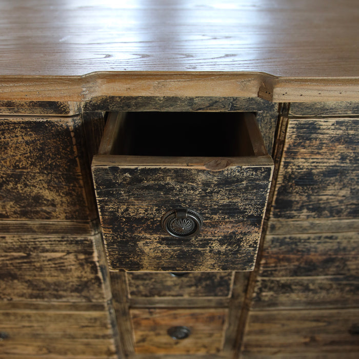 Comò in Legno 9 Cassetti Stile Rustico – 183x50xH86 cm