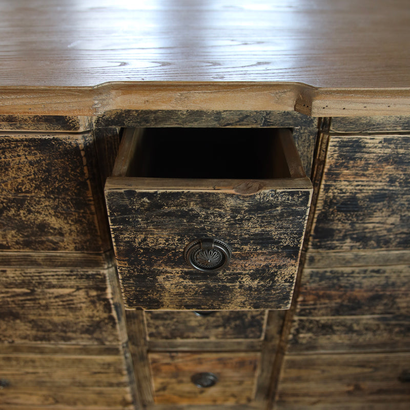 Comò in Legno 9 Cassetti Stile Rustico – 183x50xH86 cm