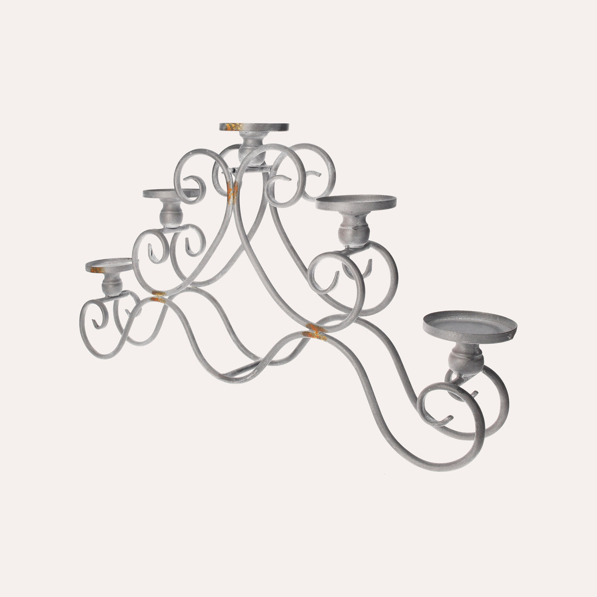 Candelabro Decorativo in Ferro Grigio a 5 Fiamme, per Interni ed Esterni