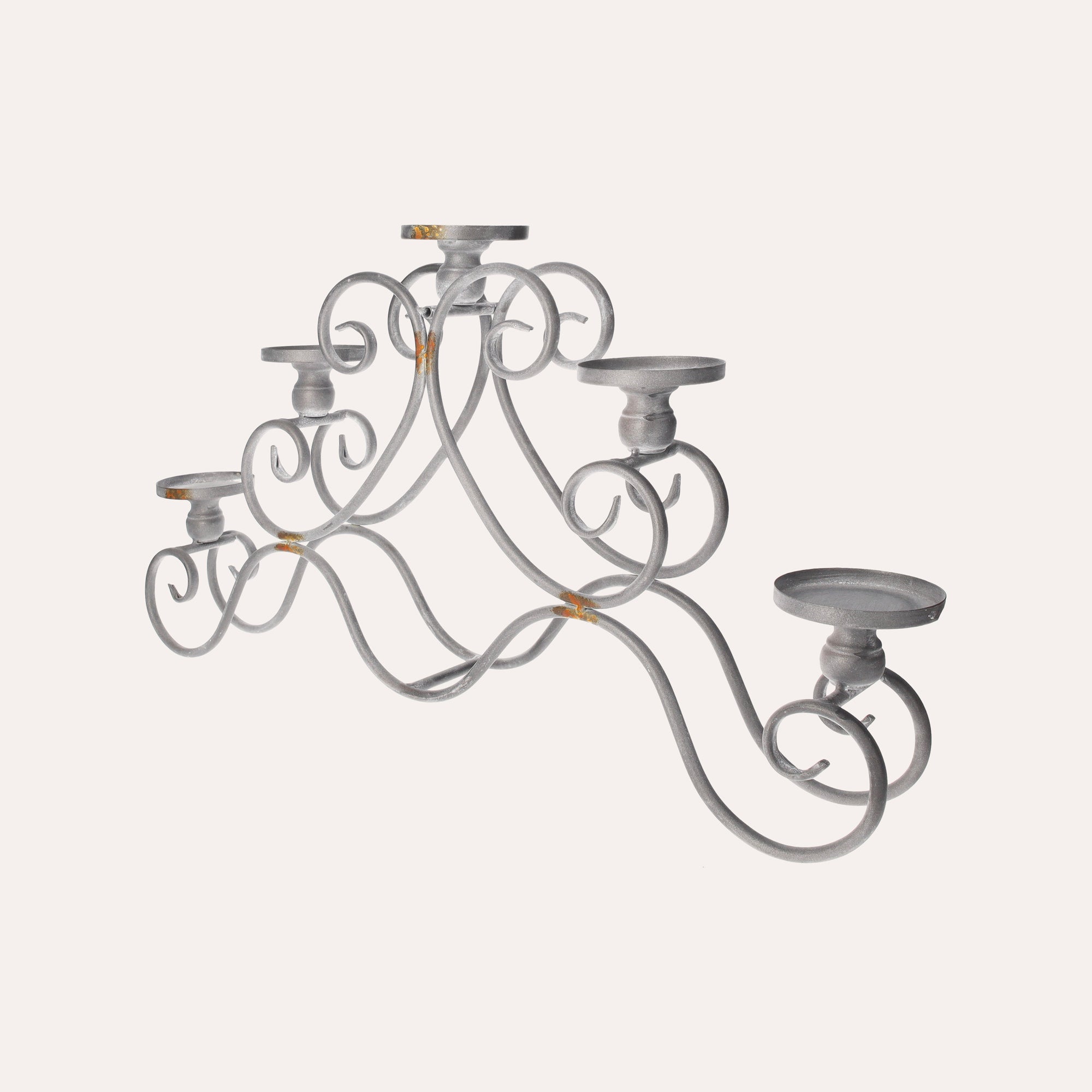 Candelabro Decorativo in Ferro Grigio a 5 Fiamme