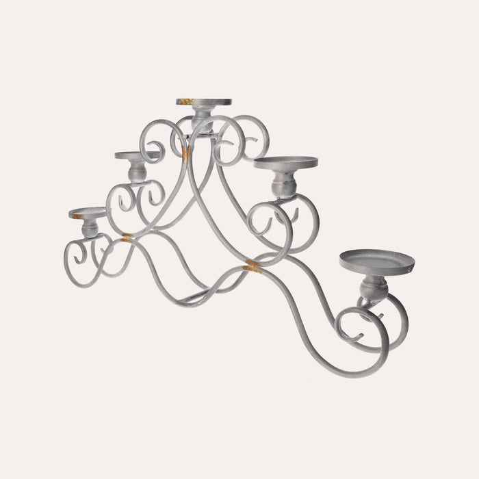 Candelabro Decorativo in Ferro Grigio a 5 Fiamme, per Interni ed Esterni