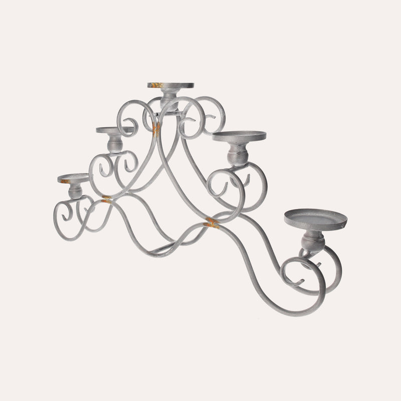 Candelabro Decorativo in Ferro Grigio a 5 Fiamme, per Interni ed Esterni