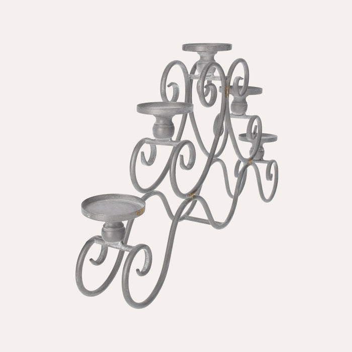 Candelabro Decorativo in Ferro Grigio a 5 Fiamme, per Interni ed Esterni