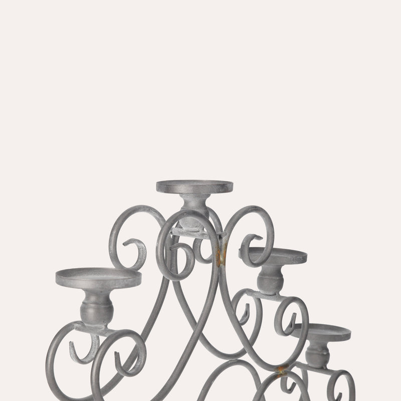 Candelabro Decorativo in Ferro Grigio a 5 Fiamme, per Interni ed Esterni