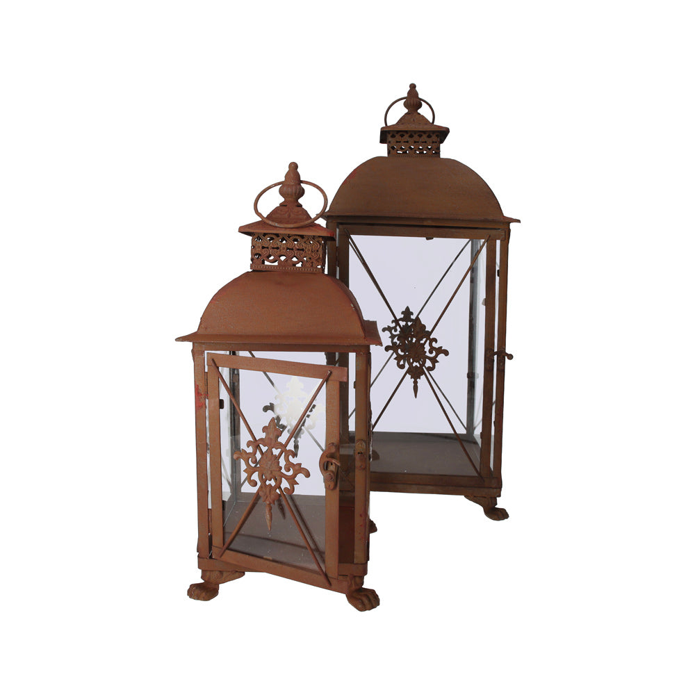 Set di Lanterne in Ferro Color Ruggine Marrone