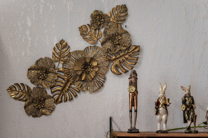 Fregio Decorativo in Ferro Oro con Fiori e Foglie