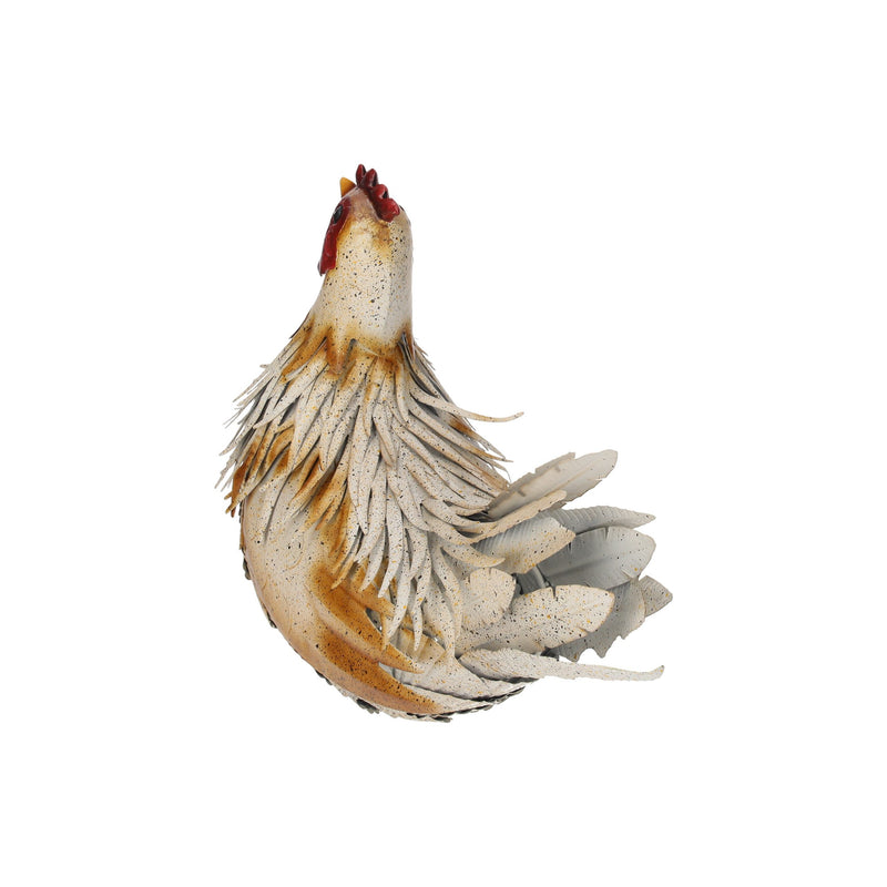 Gallina in Ferro Bianco con Dettagli Ruggine per Giardini