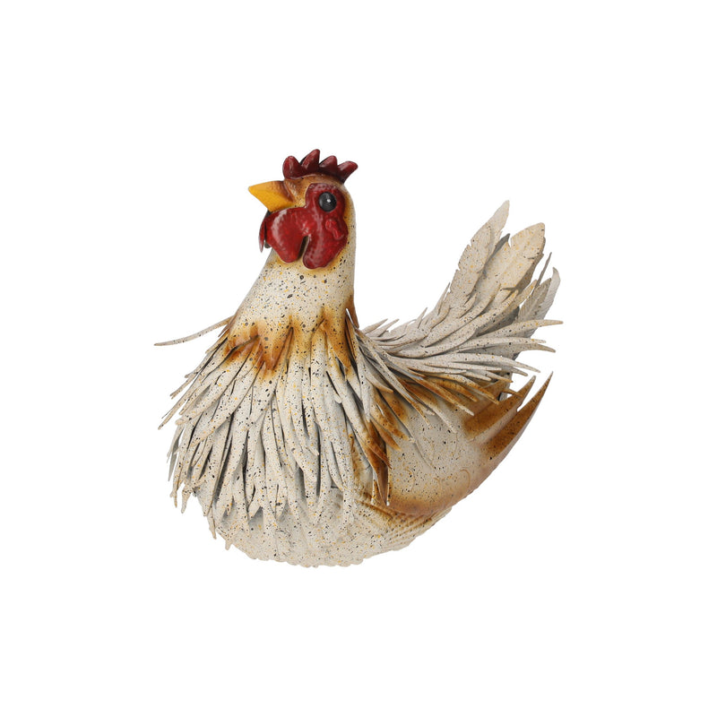 Gallina in Ferro Bianco con Dettagli Ruggine per Giardini