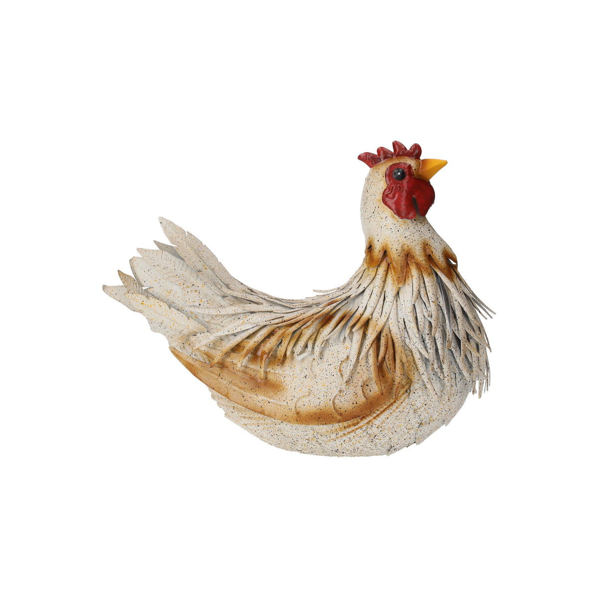 Gallina in Ferro Bianco con Dettagli Ruggine per Giardini
