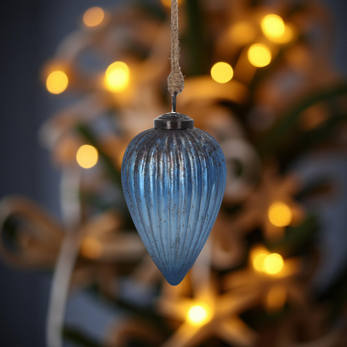 Goccia decorativa natalizia in vetro blu