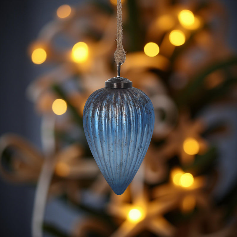 Goccia decorativa natalizia in vetro blu
