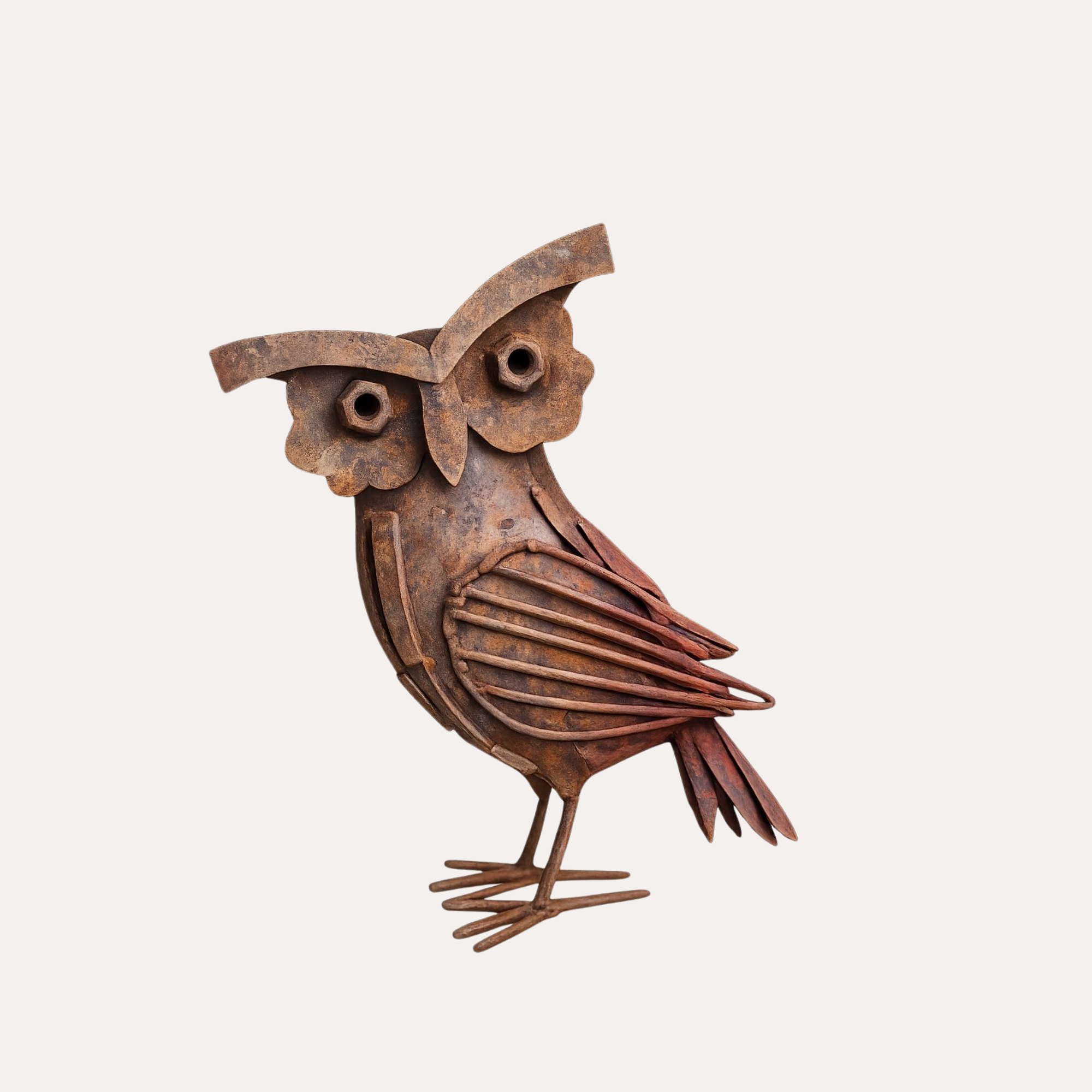 Gufo Decorativo in Ferro Effetto Ruggine – Scultura da Giardino Stile Rustico