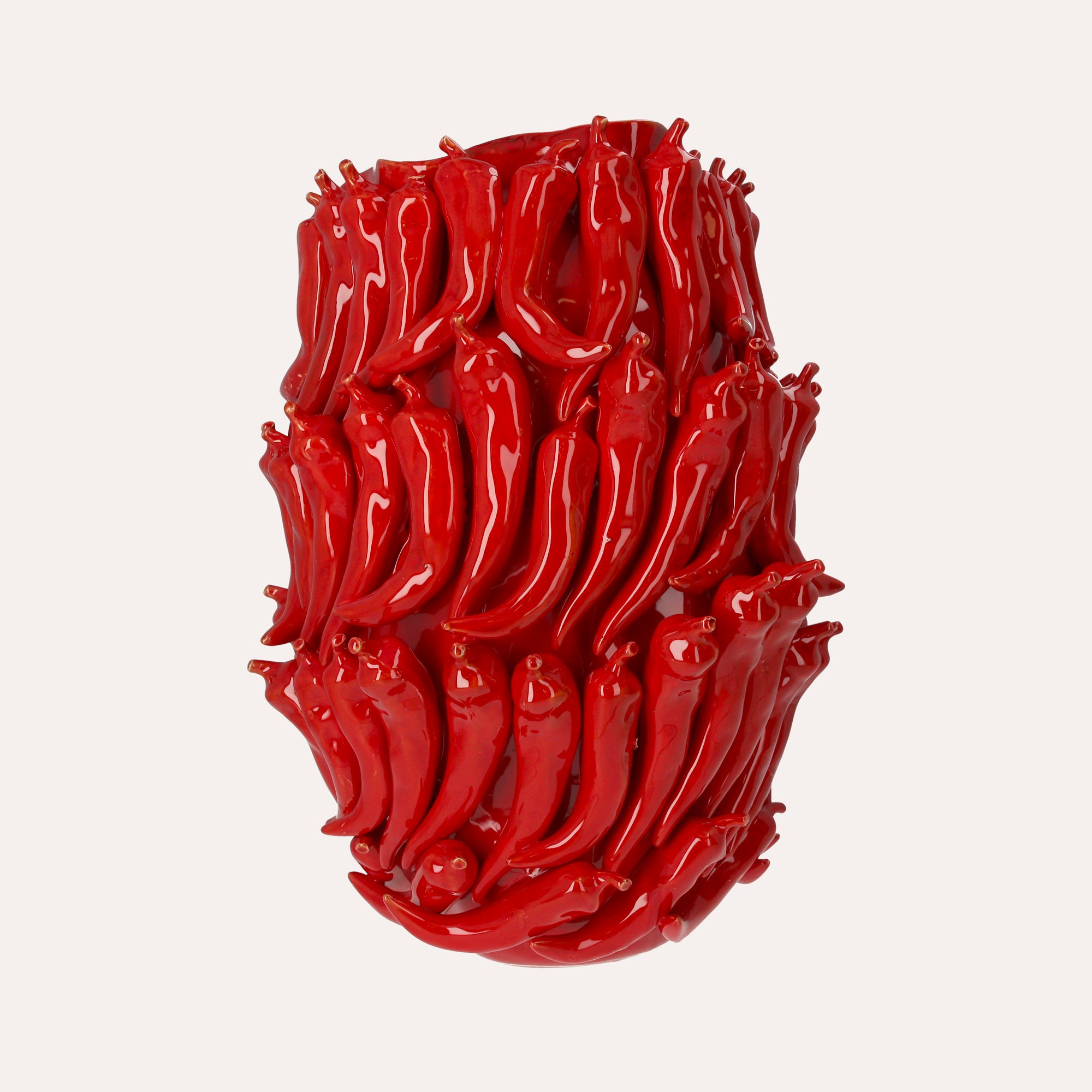 Red Ceramic Vase with Chili Pepper Decorations