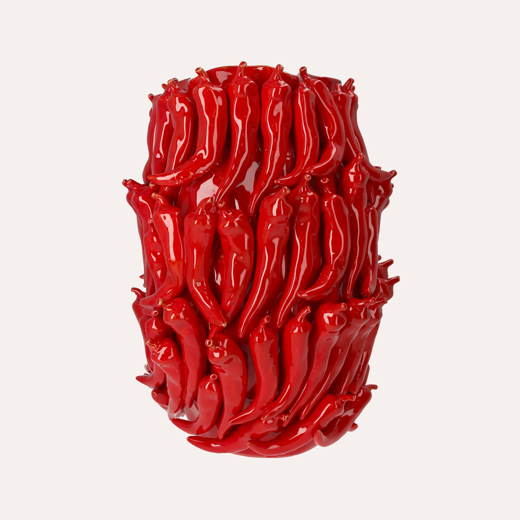 Red Ceramic Vase with Chili Pepper Decorations