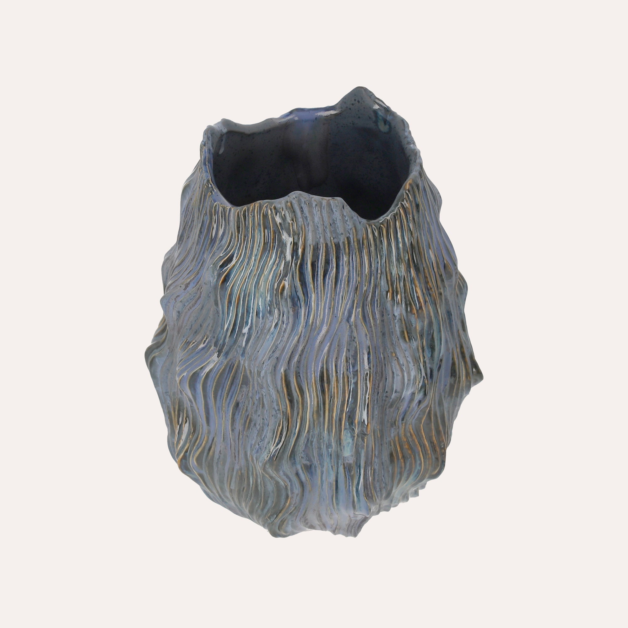 Vaso Decorativo in Ceramica Blu Effetto Onde H. 32 cm
