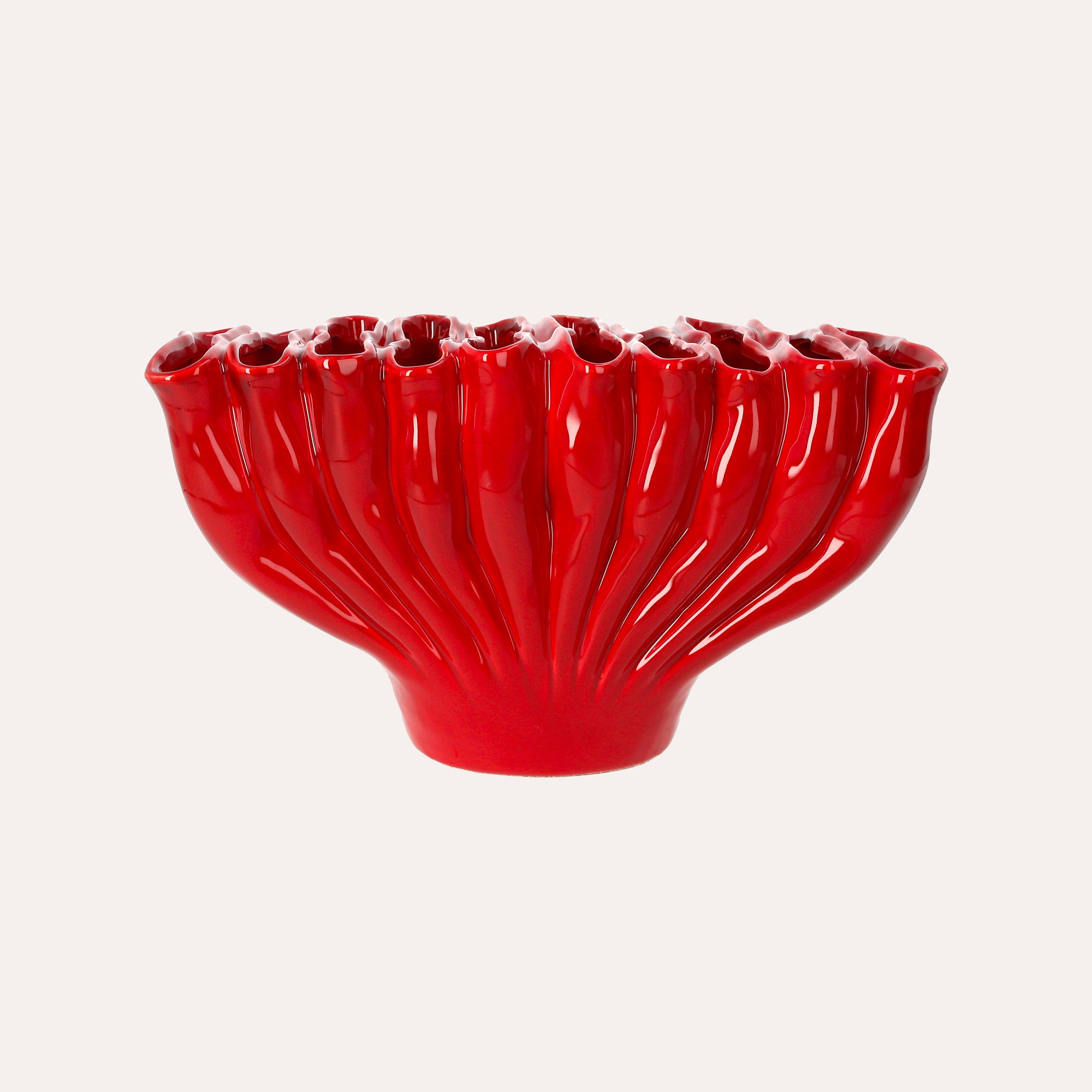 Red Ceramic Vase with Corals