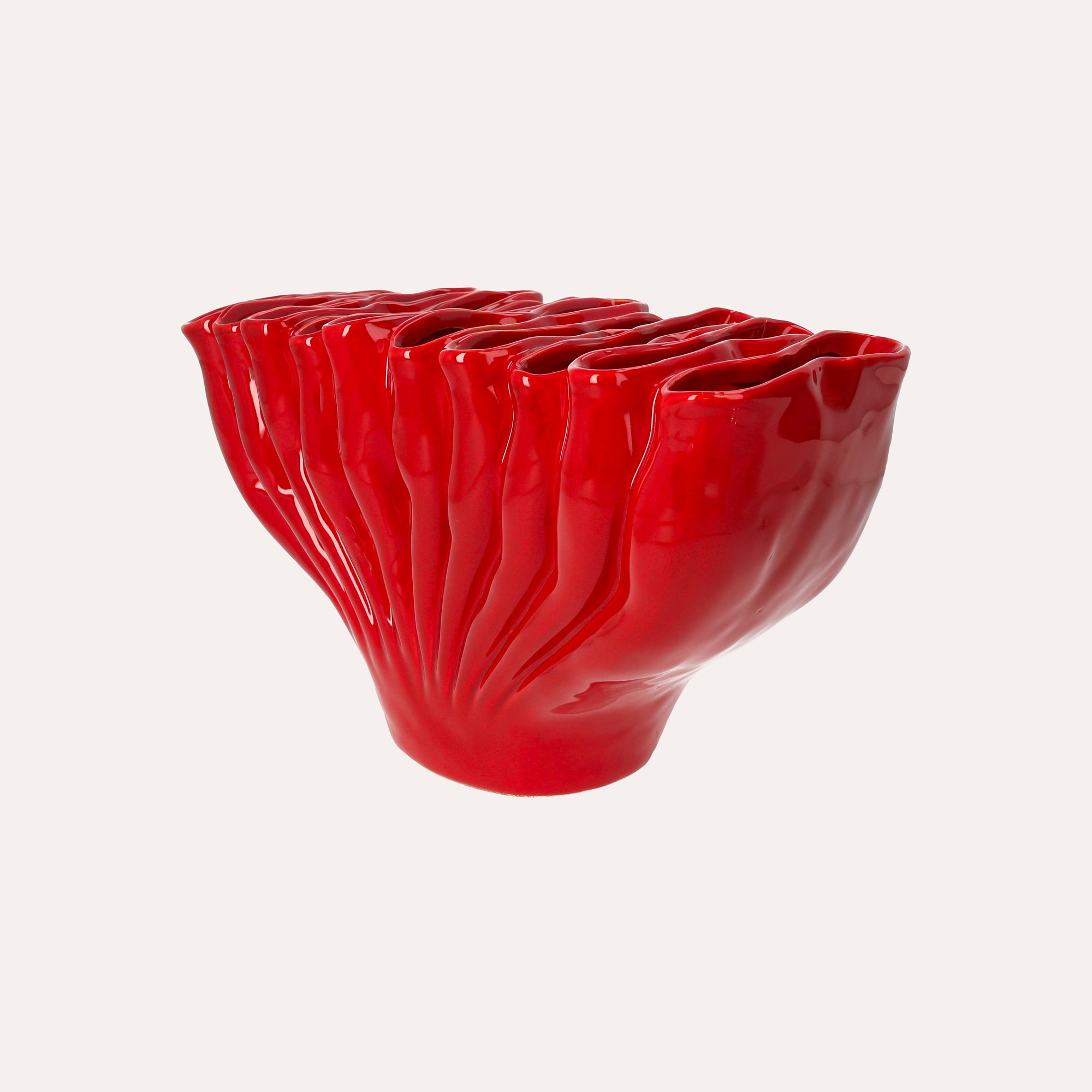 Red Ceramic Vase with Corals