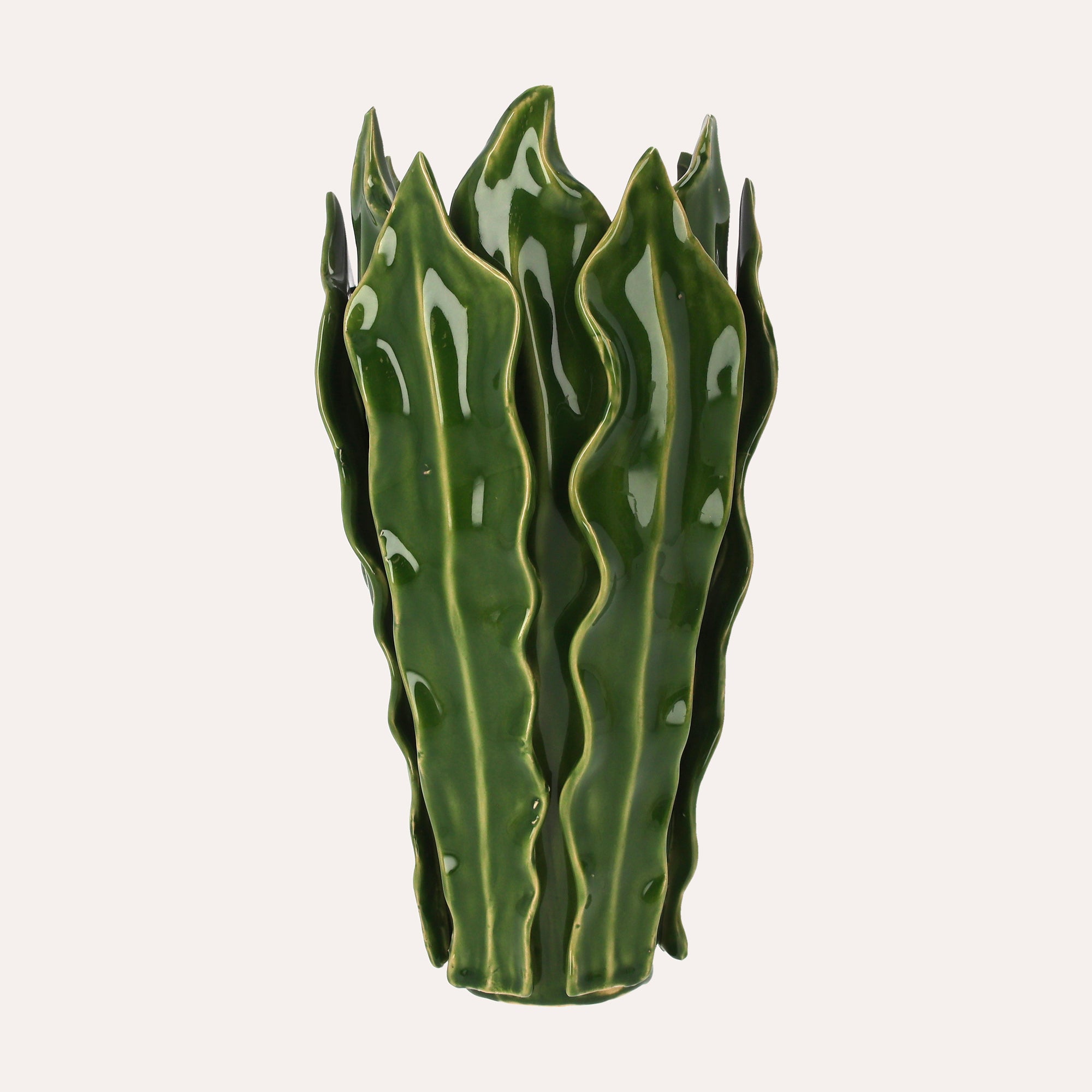 Vaso Decorativo in Ceramica con Foglie Verde – H.31 x Ø18 cm