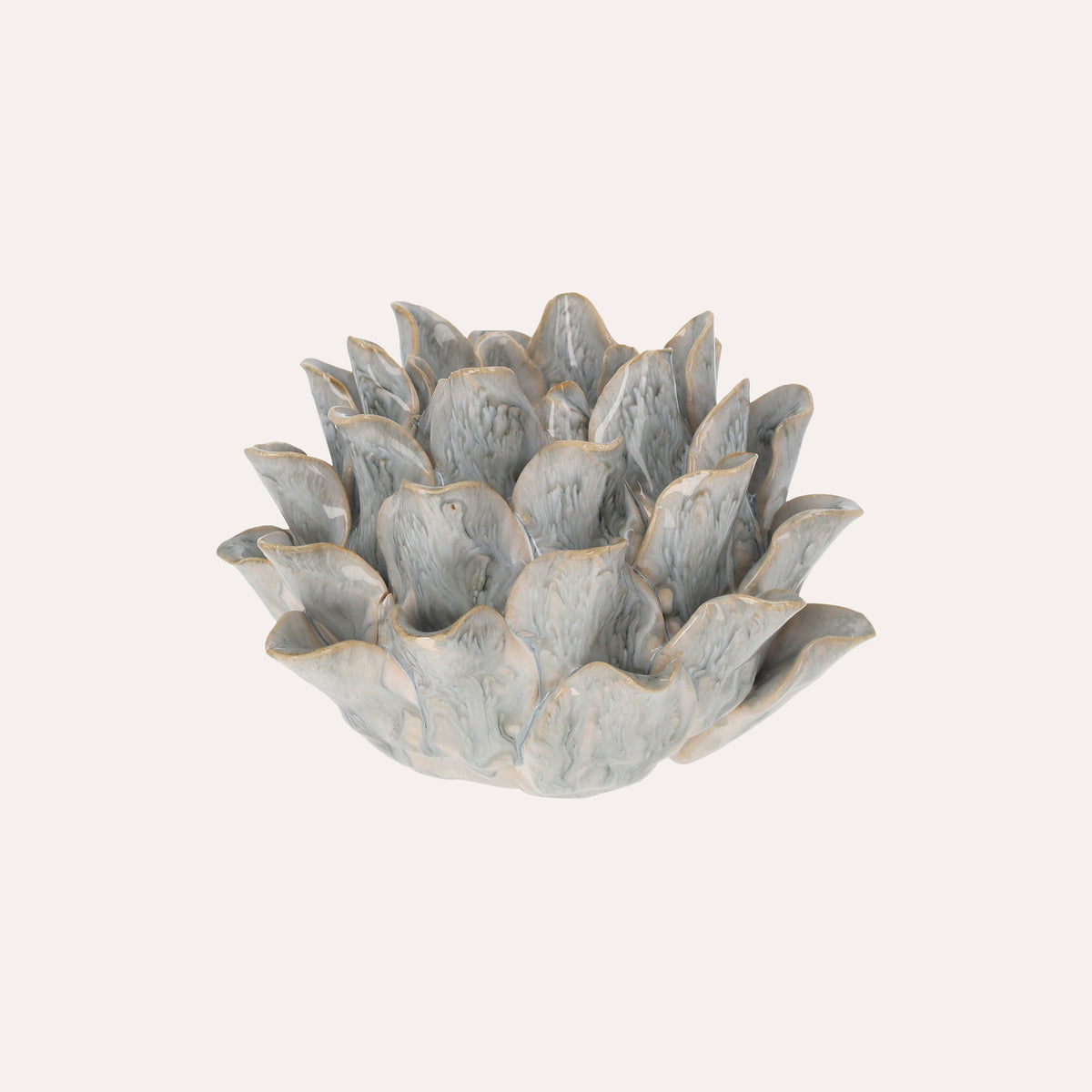Portacandele in Ceramica con Decori a Foglie