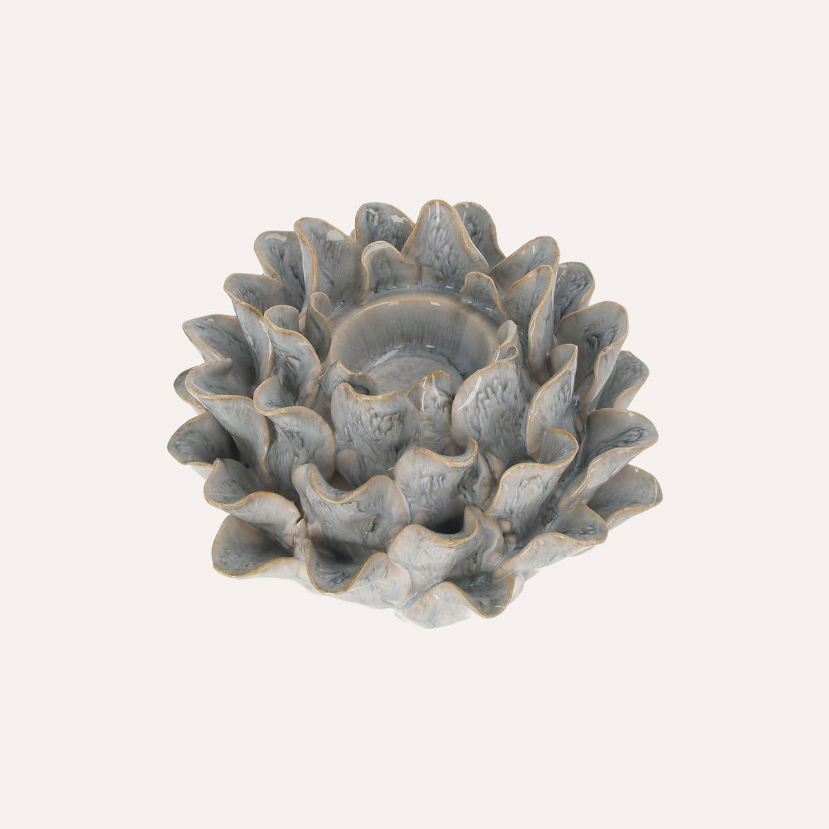 Portacandele in Ceramica con Decori a Foglie