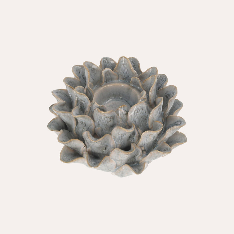 Portacandele in Ceramica con Decori a Foglie