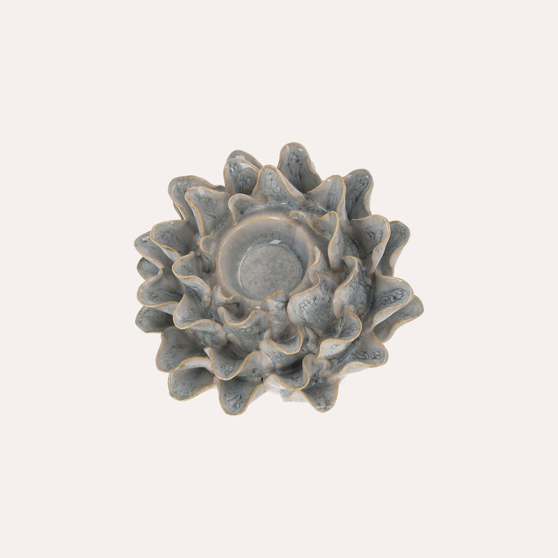 Portacandele in Ceramica con Decori a Foglie