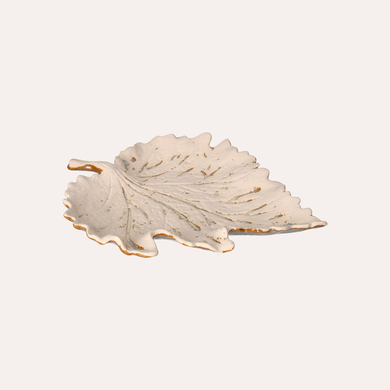 Foglia Decorativa in Ceramica Beige – Effetto Sabbiato Elegante