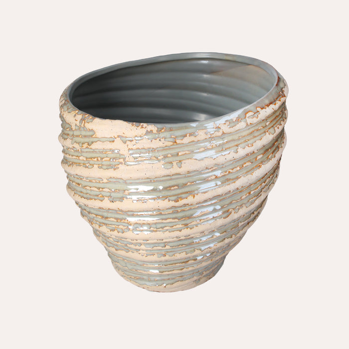 Vaso a Spirale in Ceramica Avorio con Glitter