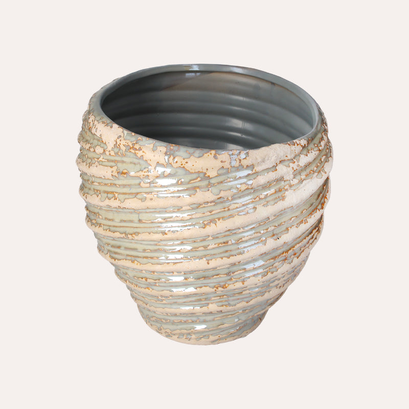 Vaso a Spirale in Ceramica Avorio con Glitter