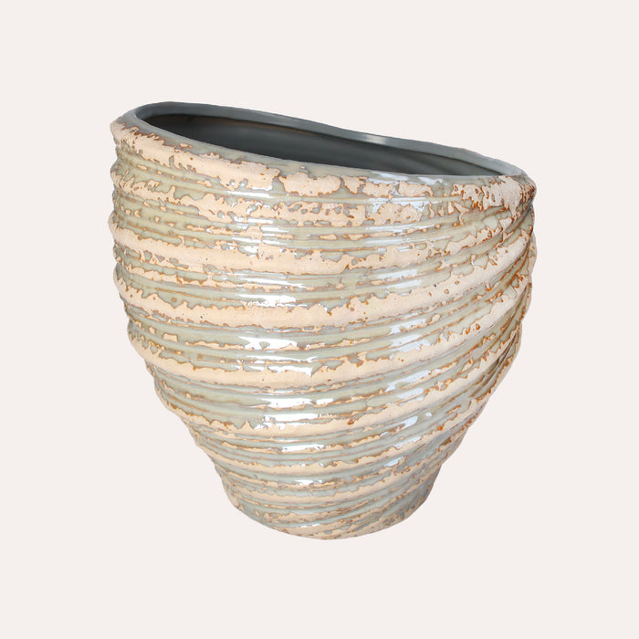 Vaso a Spirale in Ceramica Avorio con Glitter
