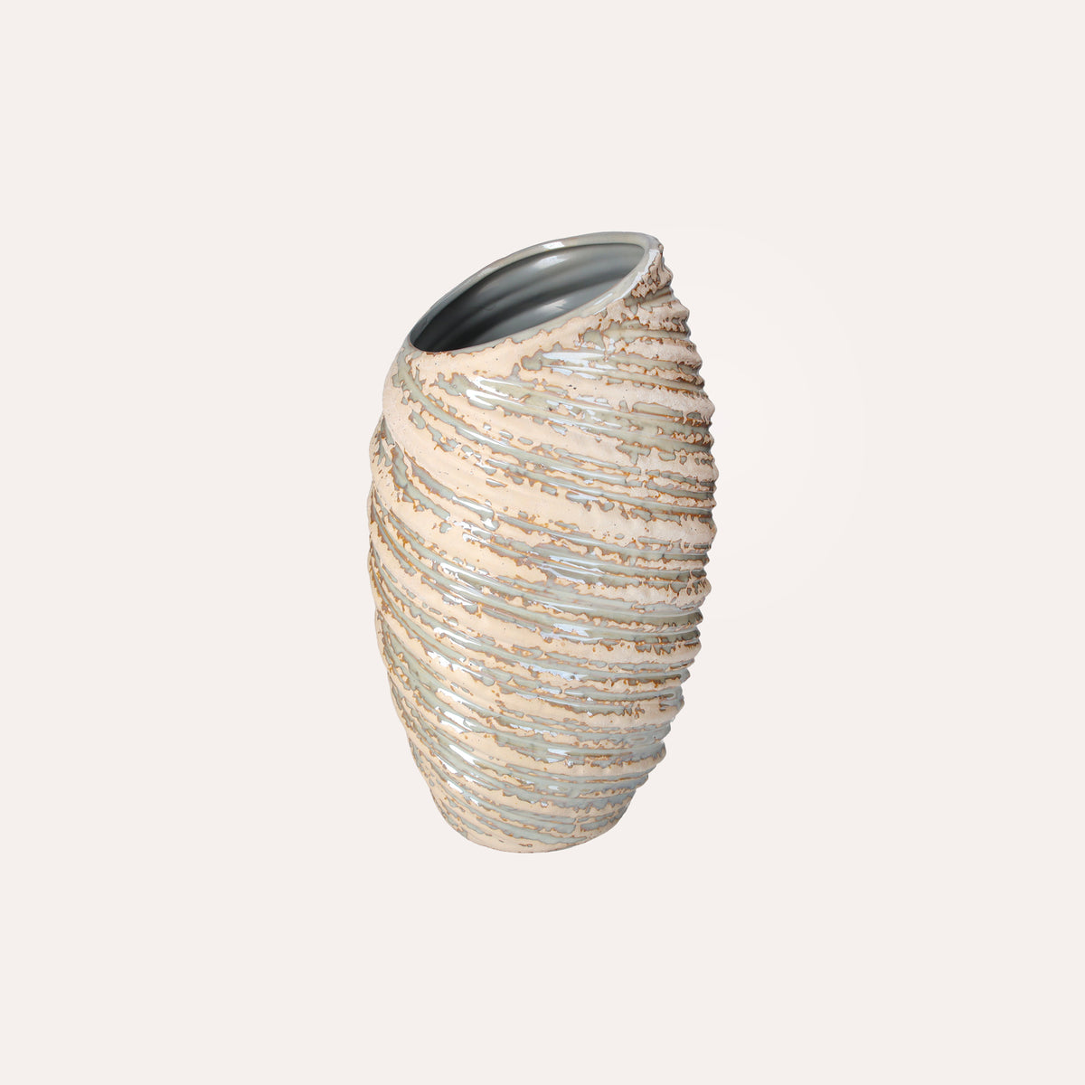 Vaso a Spirale in Ceramica Avorio con Glitter