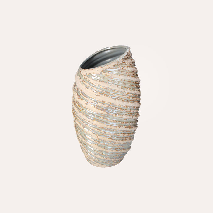 Vaso a Spirale in Ceramica Avorio con Glitter